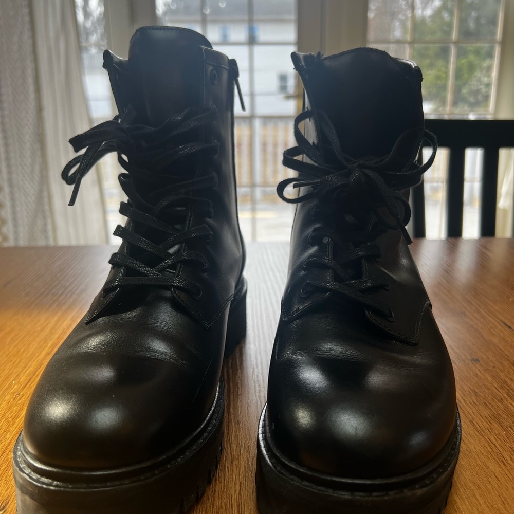 Thursday Boot Company Black Leather Lug-Sole Combat Boots with Side Zip - Picture 7 of 7